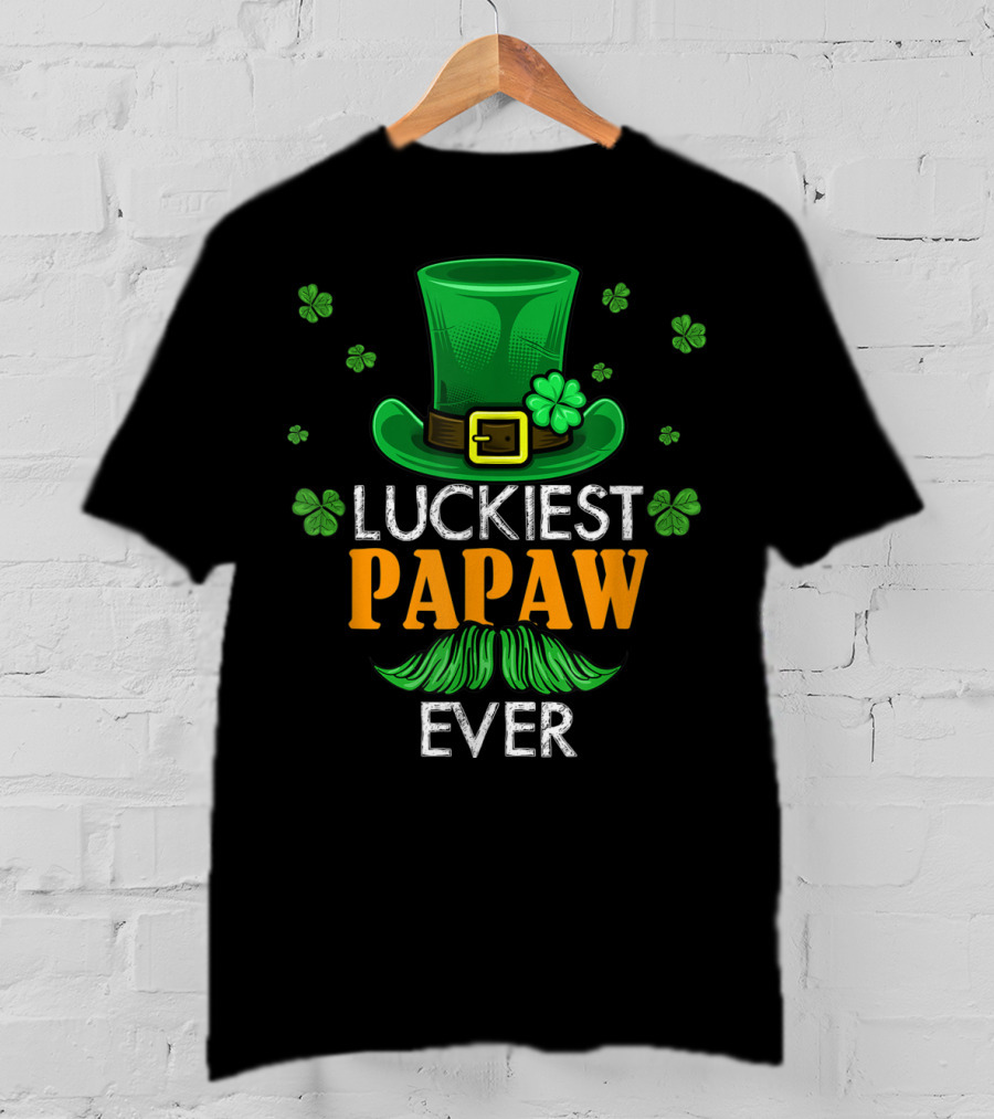 Luckiest Papaw Ever Green Leprechaun Hat Shamrocks T-Shirt