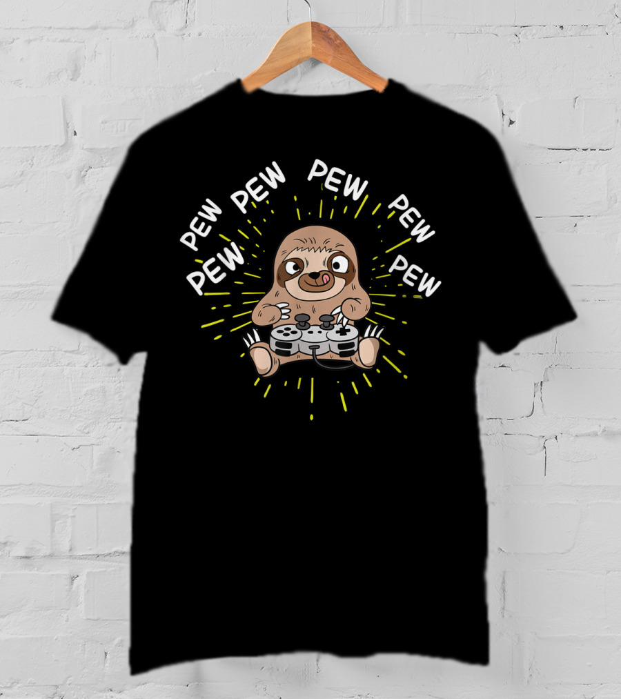 Pew Pew Pew Pew Pew Gamer Sloth Controller T-Shirt