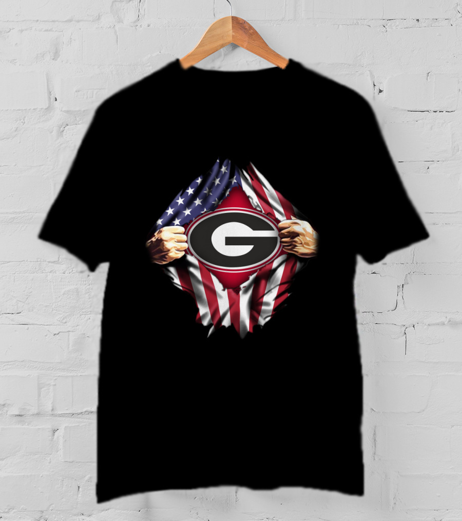 United States Flag Georgia Bulldogs Logo Emblem T-Shirt