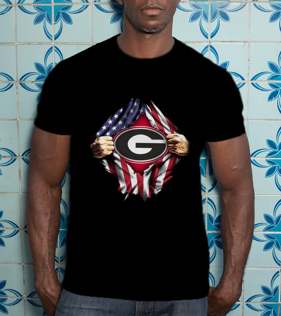 United States Flag Georgia Bulldogs Logo Emblem T-Shirt