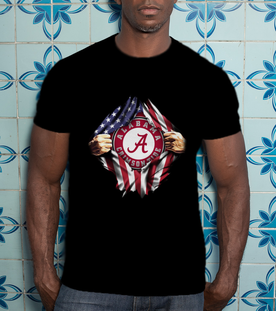 Alabama Crimson Tide American Flag Rip T-Shirt