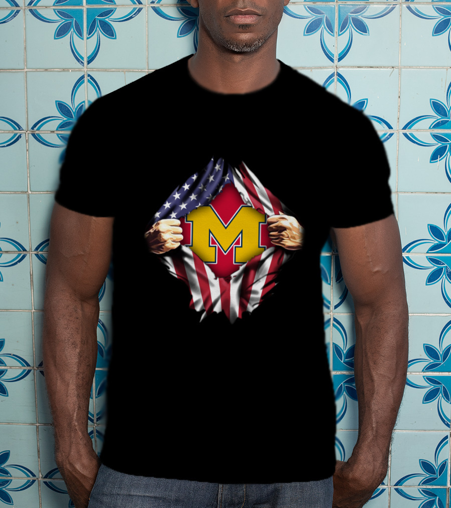 Michigan Flag American Pride M Letter Red Background USA Colors T-Shirt