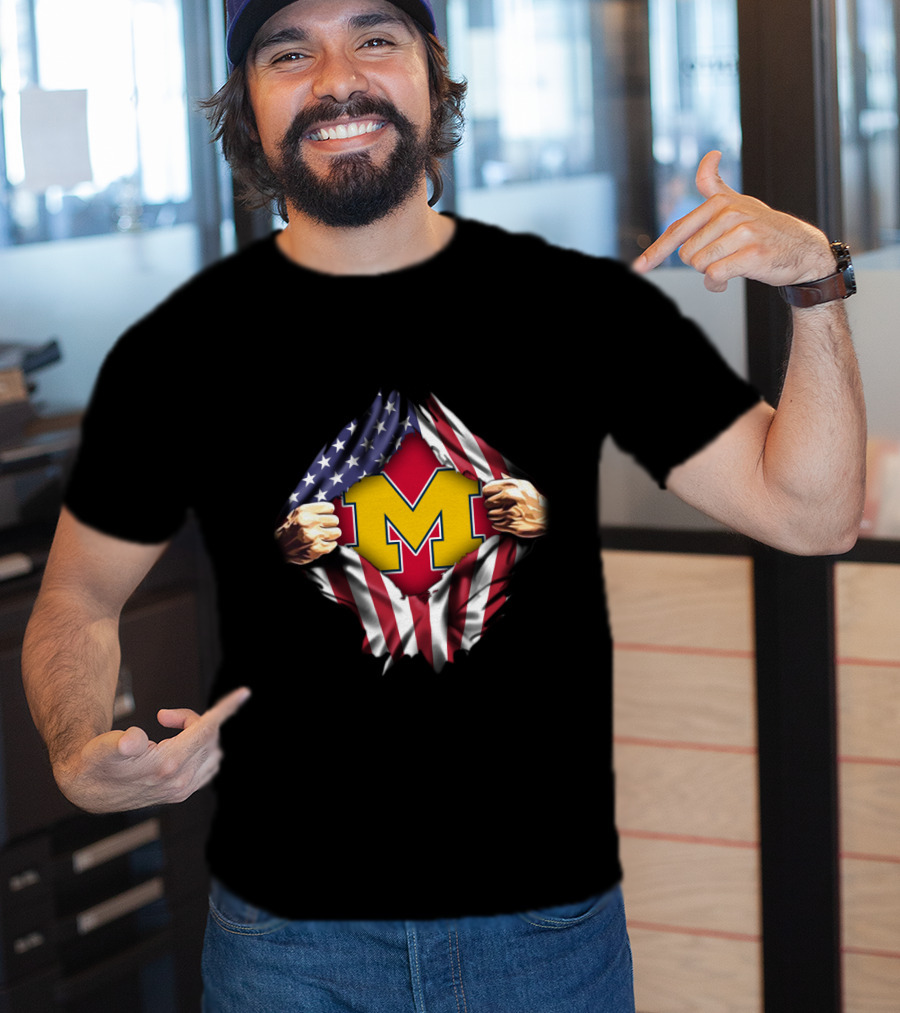 Michigan Flag American Pride M Letter Red Background USA Colors T-Shirt