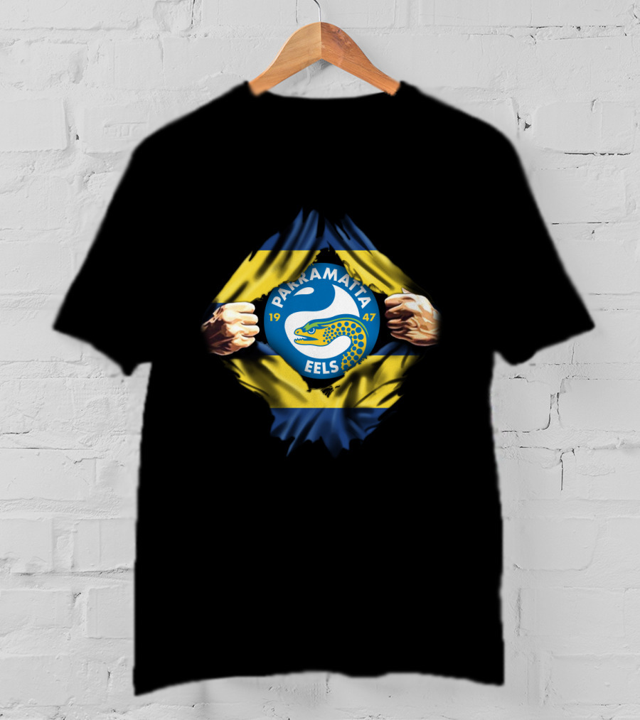 Parramatta Eels Logo With Yellow And Blue Flag And Fist T-Shirt