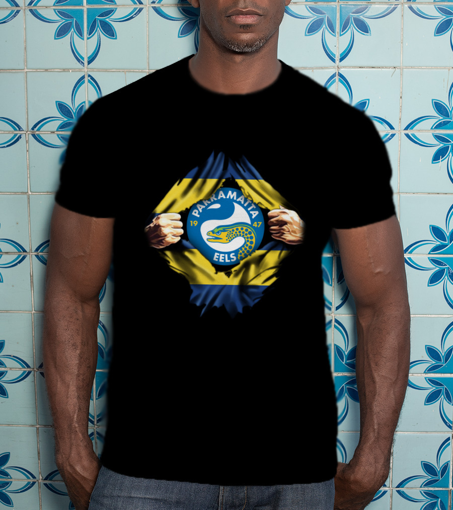 Parramatta Eels Logo With Yellow And Blue Flag And Fist T-Shirt