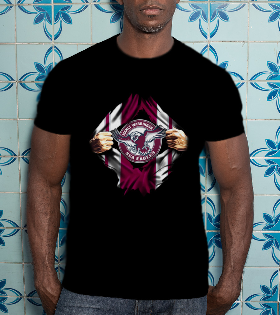 Manly Warringah Sea Eagles Emblem Torn Flag T-Shirt