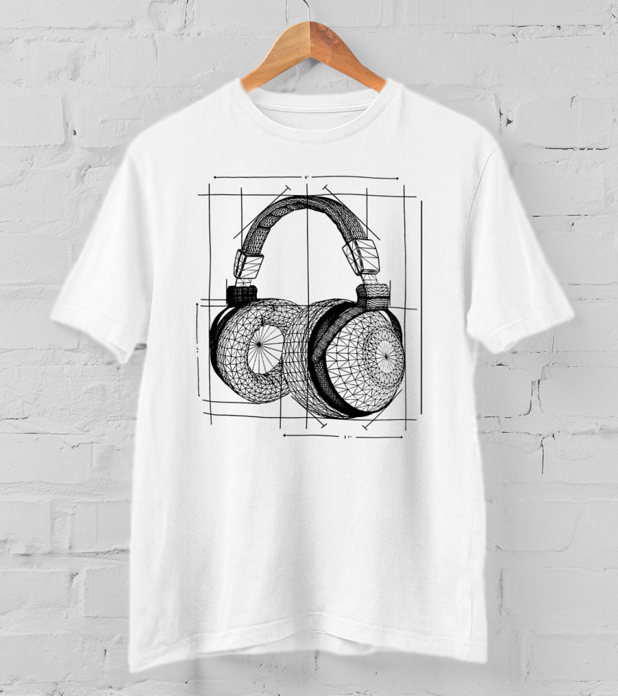 Music Lover Geometric Headphone Sketch T-Shirt