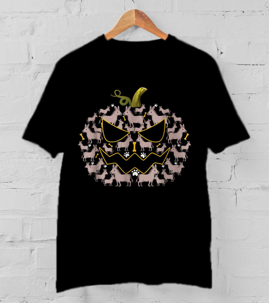 Donkey Halloween Pumpkin Face With Donkey Pattern And Bone Accents T-Shirt