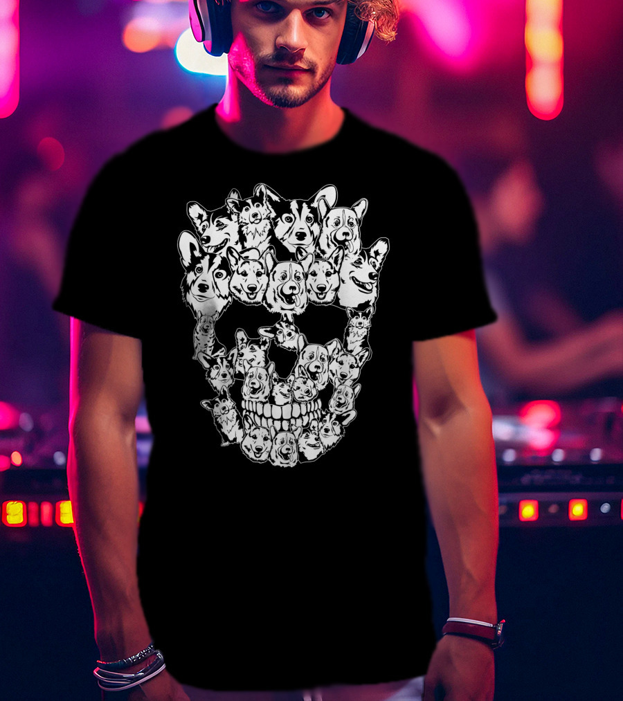 Halloween Skull Made From Corgi Dog Faces T-Shirt