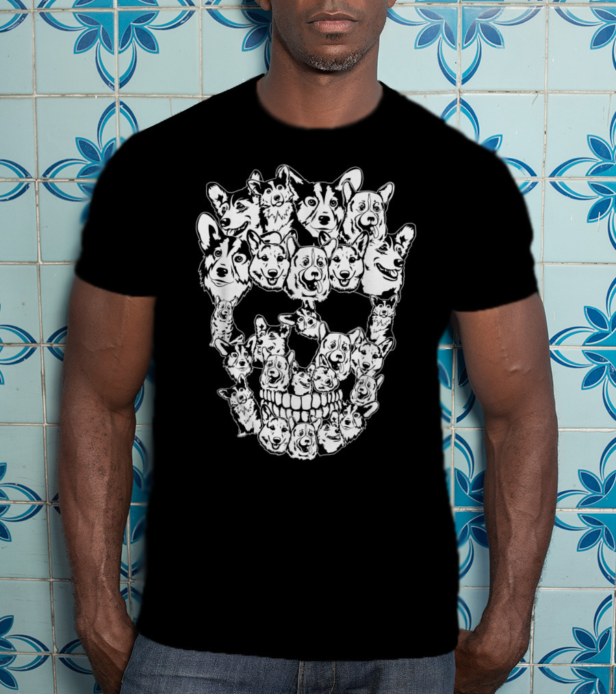 Halloween Skull Made From Corgi Dog Faces T-Shirt