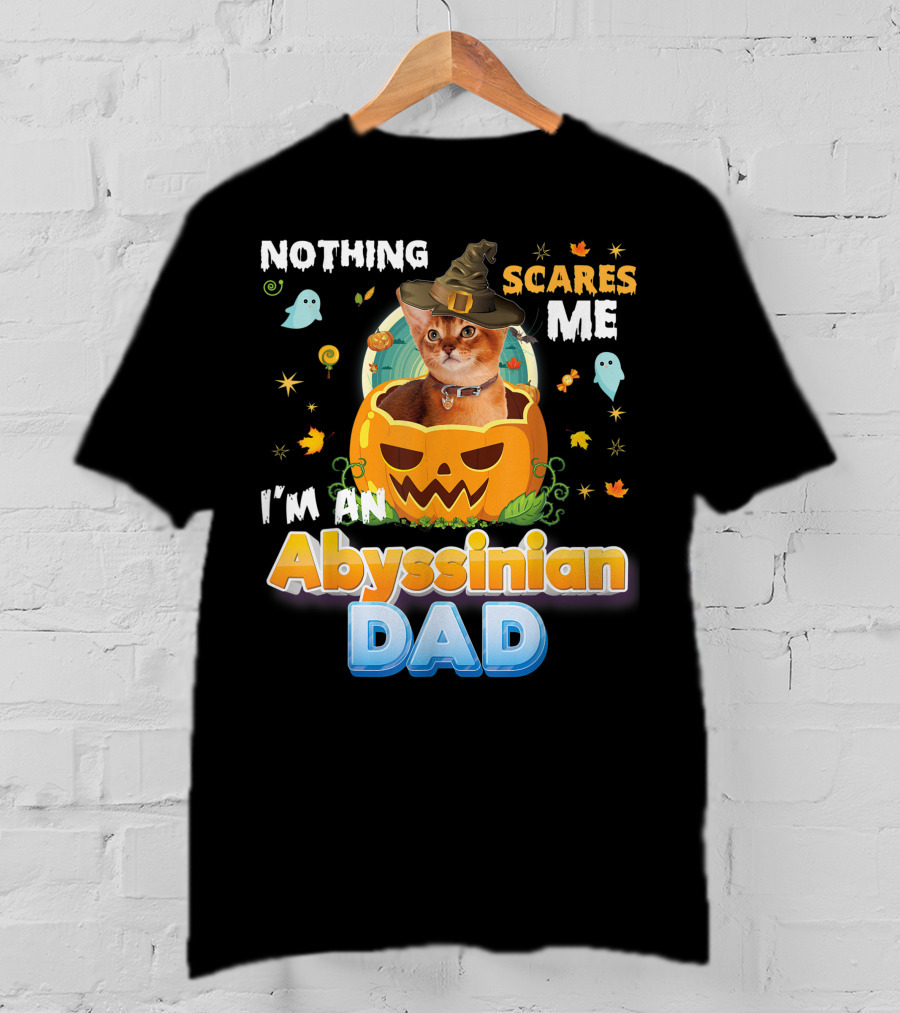 Nothing Scares Me I'm An Abyssinian Cat Dad Halloween Pumpkin Ghosts Hat T-Shirt