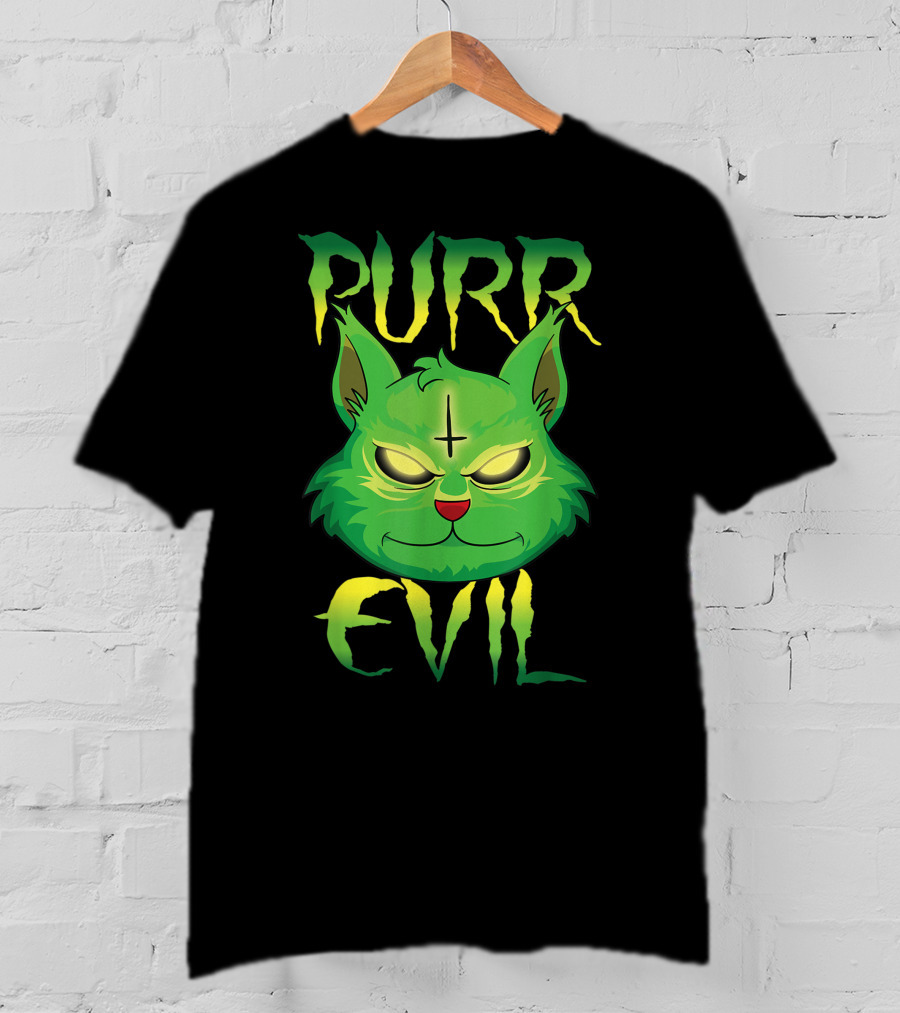 Purr Evil Satanic Cat Kitten 666 Pentagram T-Shirt