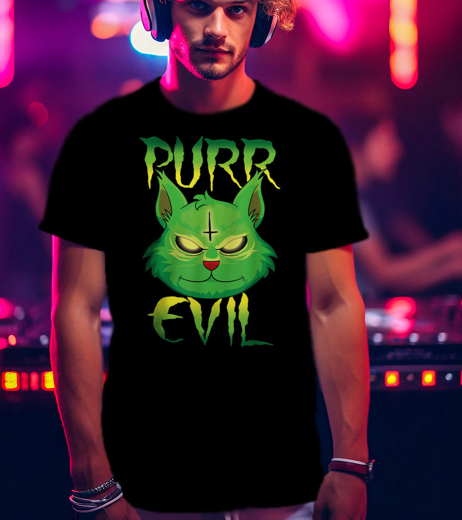 Purr Evil Satanic Cat Kitten 666 Pentagram T-Shirt