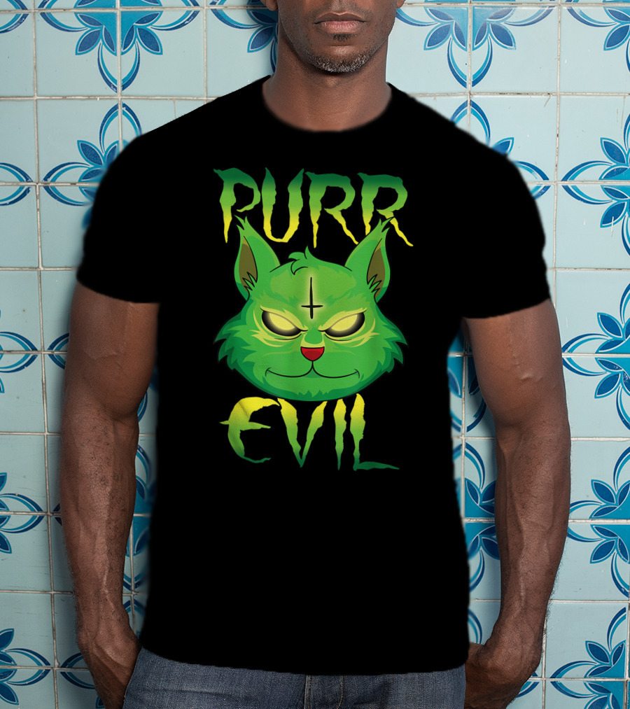 Purr Evil Satanic Cat Kitten 666 Pentagram T-Shirt