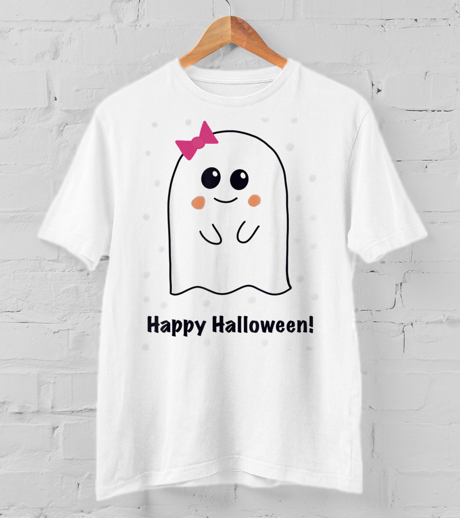 Happy Halloween Cute Ghost With Pink Bow T-Shirt