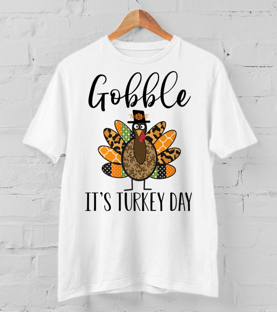 Gobble It's Turkey Day Fall Pumpkin Halloween Turkey T-Shirt
