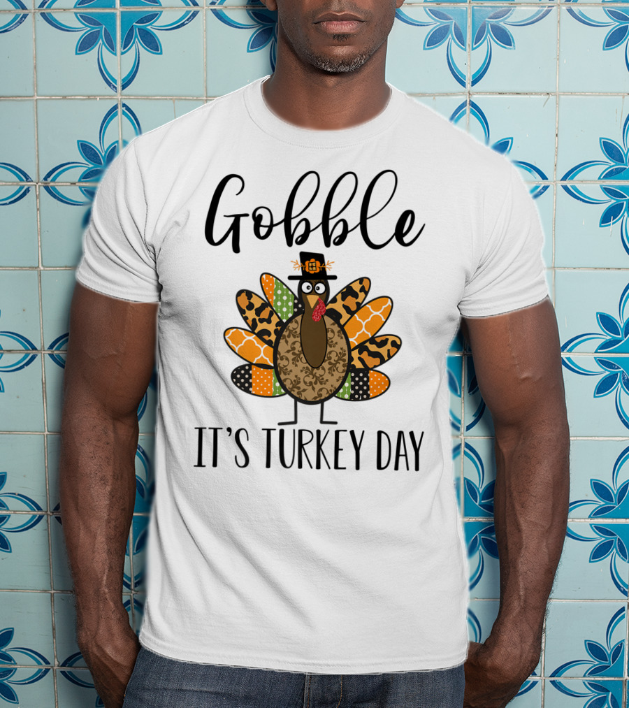 Gobble It's Turkey Day Fall Pumpkin Halloween Turkey T-Shirt