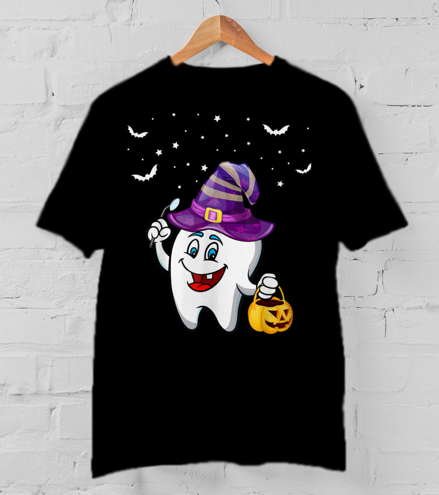 Dentist Halloween Tooth Witch Hat Pumpkin Dental Hygienist Dental Assistant T-Shirt