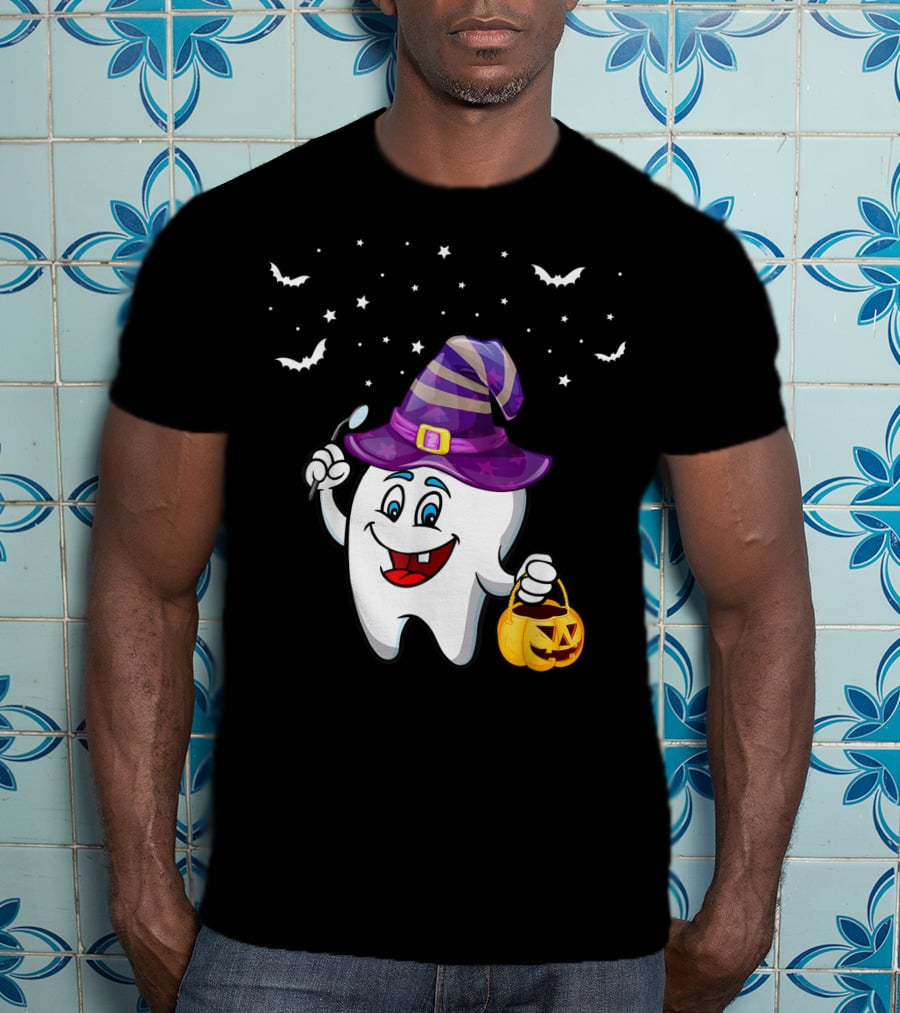 Dentist Halloween Tooth Witch Hat Pumpkin Dental Hygienist Dental Assistant T-Shirt