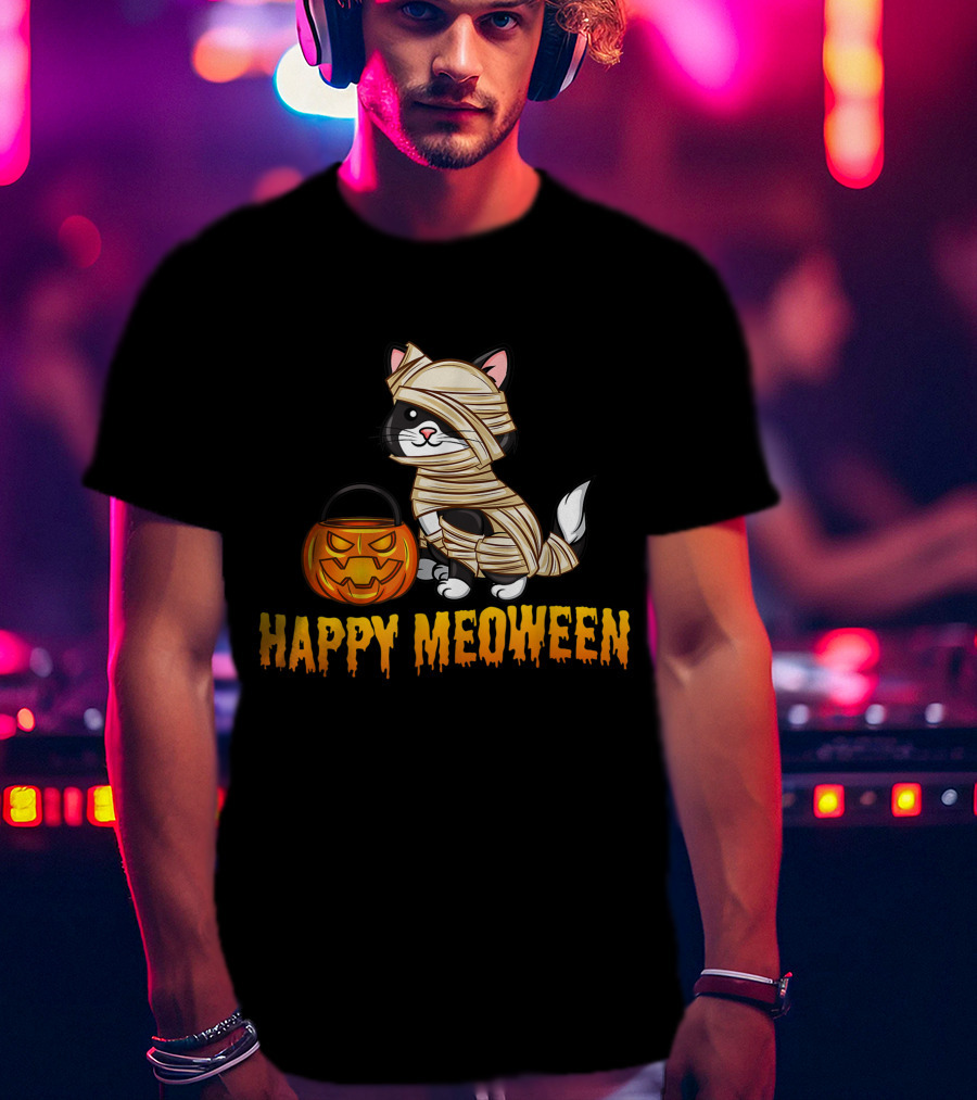 Happy Meoween Cute Cat Mummy With Pumpkin T-Shirt