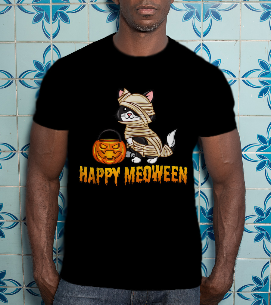 Happy Meoween Cute Cat Mummy With Pumpkin T-Shirt