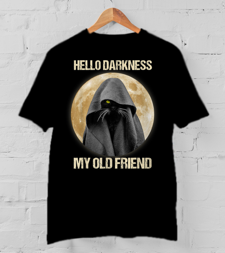 Hello Darkness My Old Friend Black Cat Moon Cloak T-Shirt