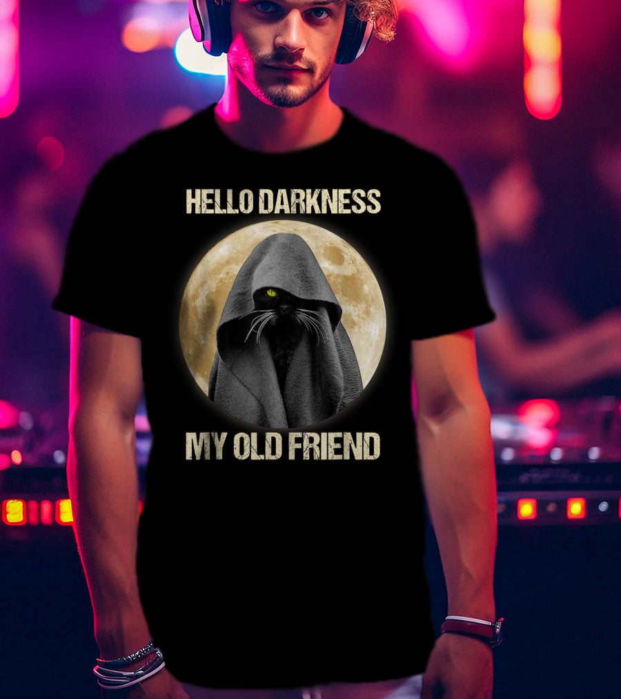 Hello Darkness My Old Friend Black Cat Moon Cloak T-Shirt