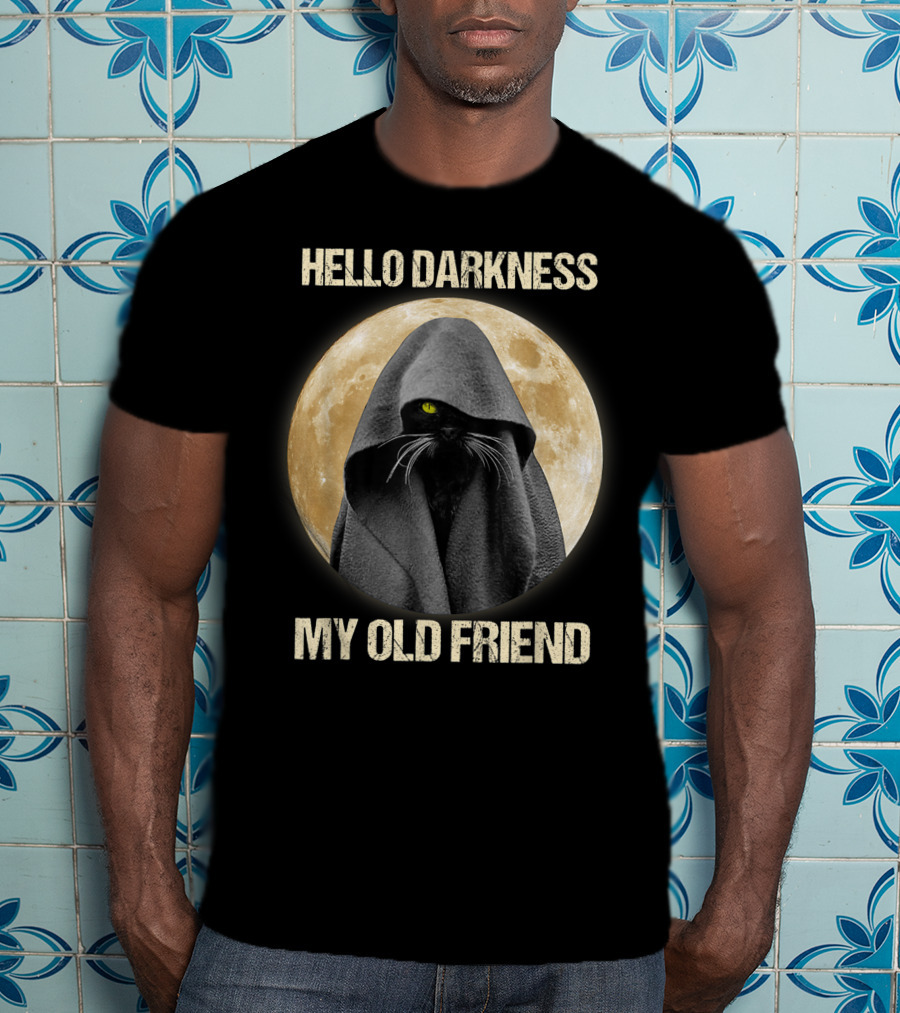 Hello Darkness My Old Friend Black Cat Moon Cloak T-Shirt