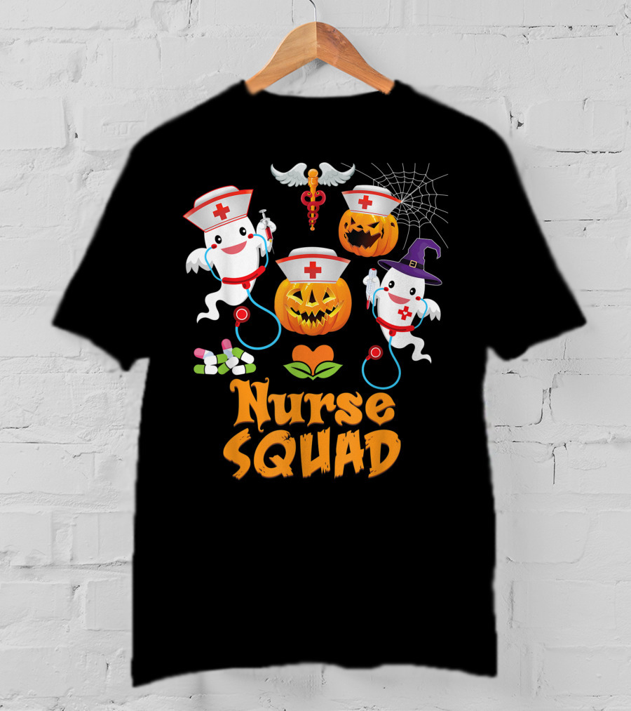 Nurse Squad Halloween Ghost Pumpkin Crew T-Shirt