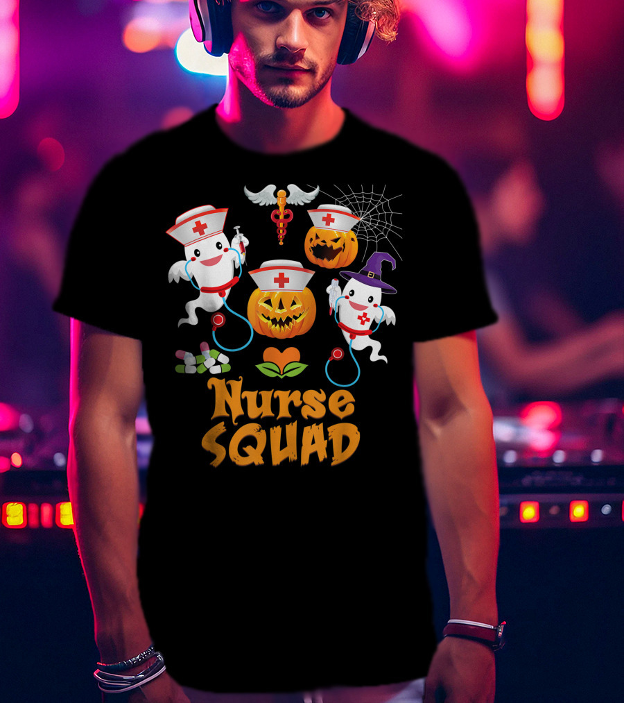 Nurse Squad Halloween Ghost Pumpkin Crew T-Shirt