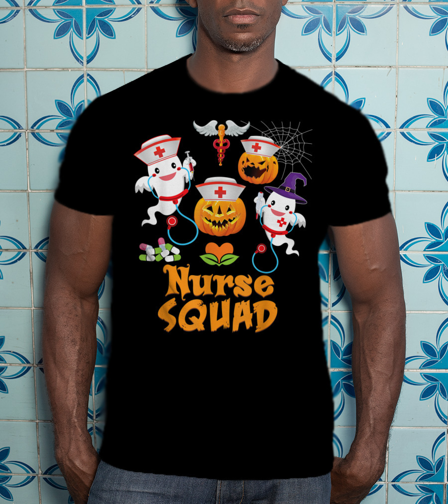 Nurse Squad Halloween Ghost Pumpkin Crew T-Shirt