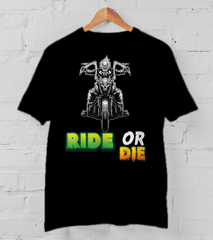 Ride Or Die Skeleton Riding Motorcycle Biker T-Shirt
