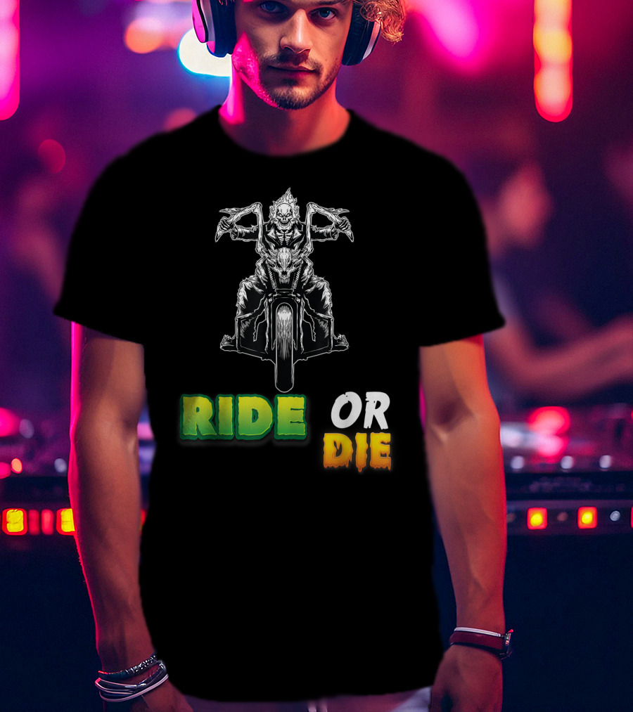 Ride Or Die Skeleton Riding Motorcycle Biker T-Shirt