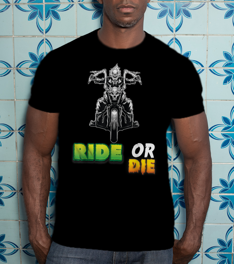Ride Or Die Skeleton Riding Motorcycle Biker T-Shirt