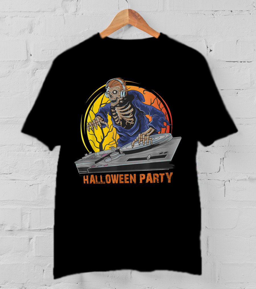 Skeleton DJ Halloween Party Horror T-Shirt