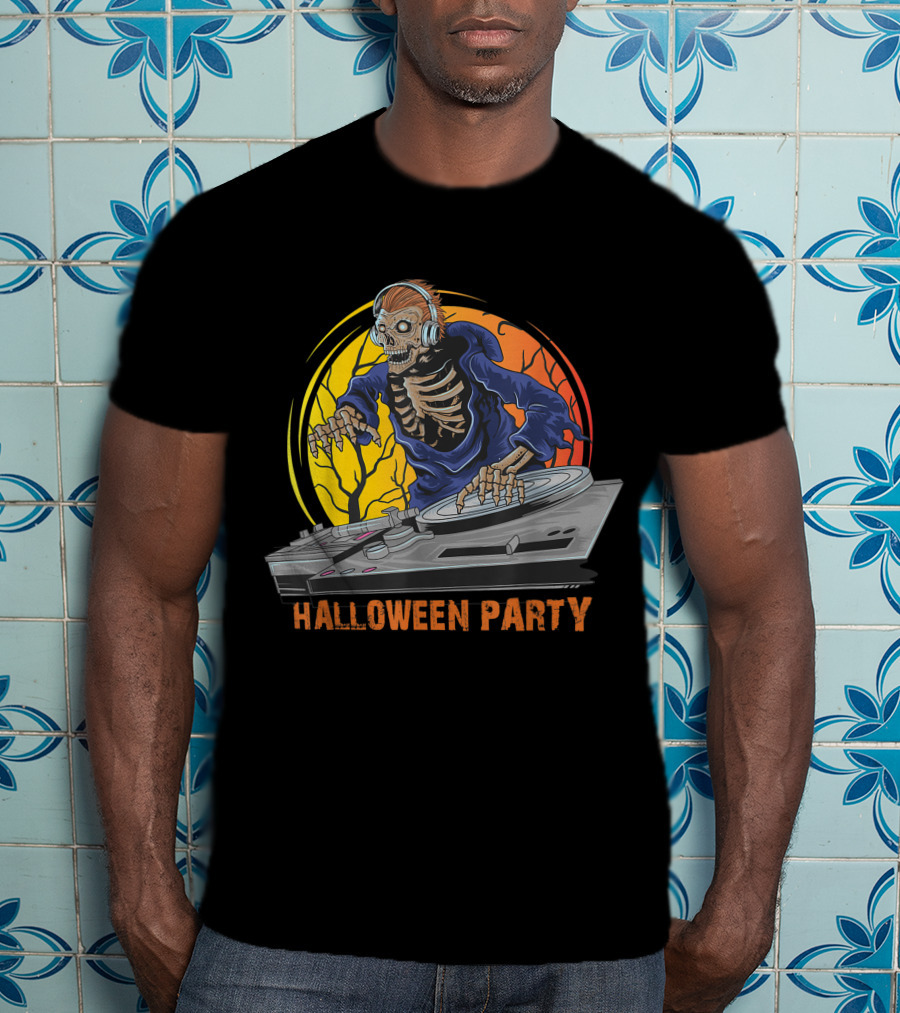 Skeleton DJ Halloween Party Horror T-Shirt