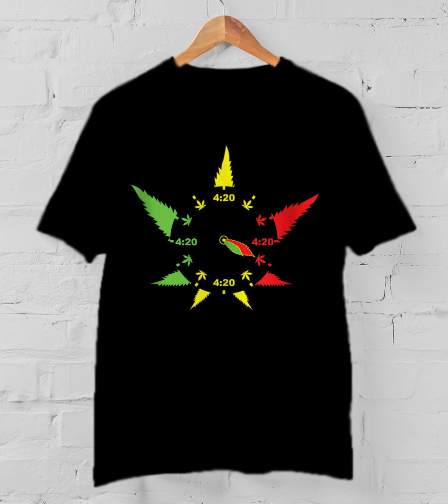 420 Cannabis Leaf Clock Red Green Yellow Subtle Stoner Smoking Weed THC Pot T-Shirt