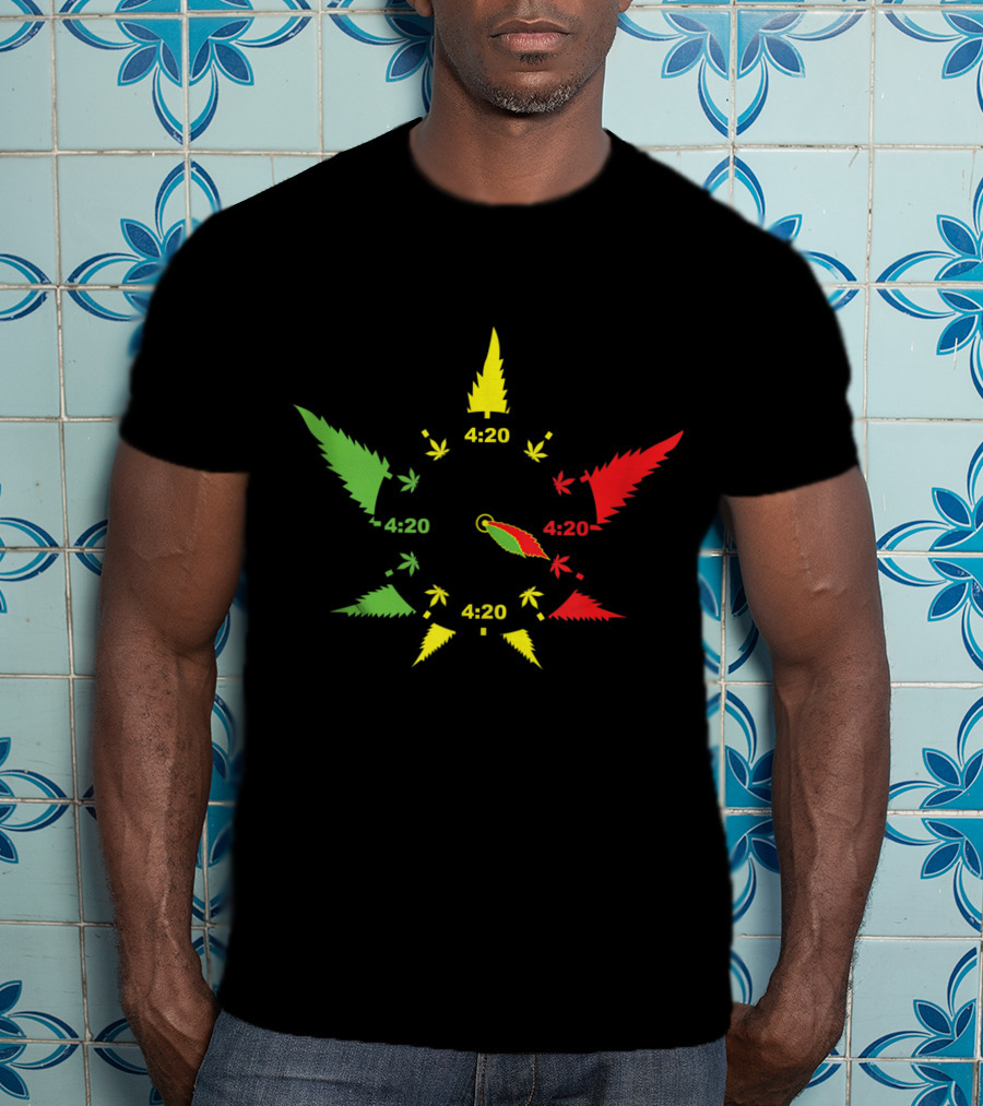 420 Cannabis Leaf Clock Red Green Yellow Subtle Stoner Smoking Weed THC Pot T-Shirt
