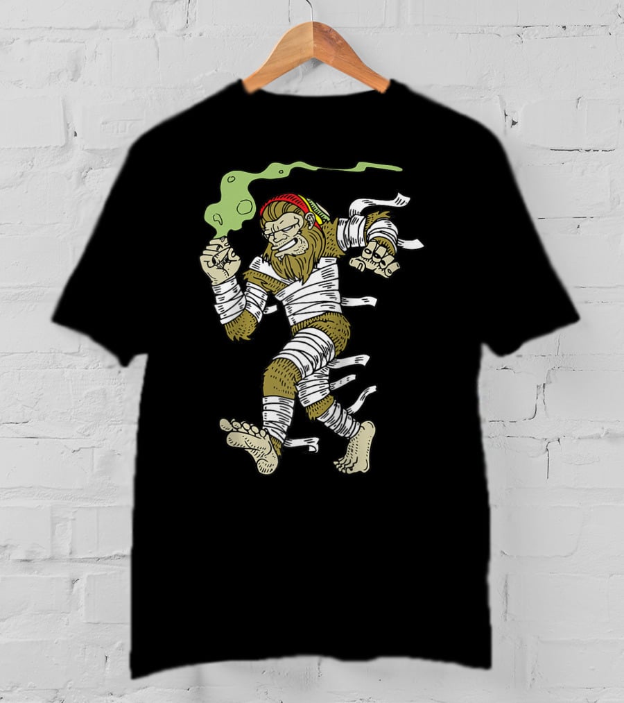 Bigfoot Smoking Weed Loner Stoner Sasquatch Hippie Cannabis Mummy Wraps T-Shirt