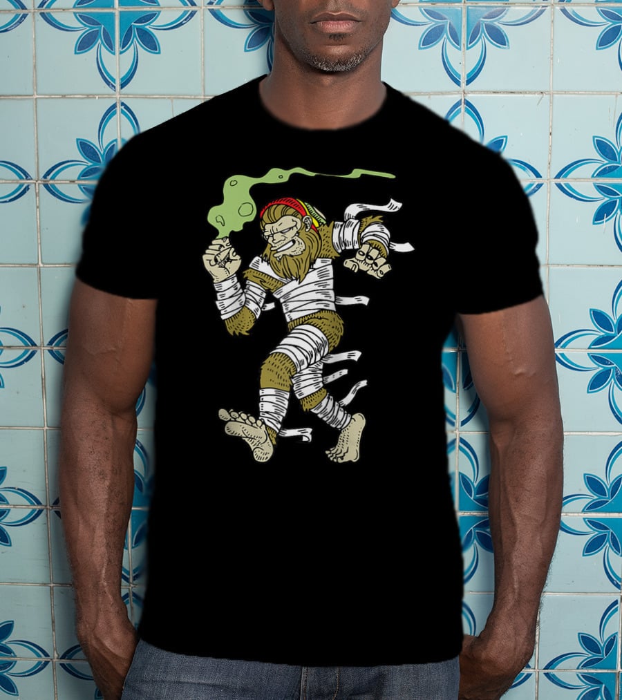 Bigfoot Smoking Weed Loner Stoner Sasquatch Hippie Cannabis Mummy Wraps T-Shirt