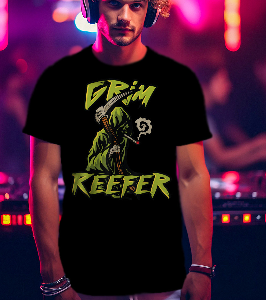 Grim Reefer Grim Reaper Smoking Weed Marijuana THC T-Shirt