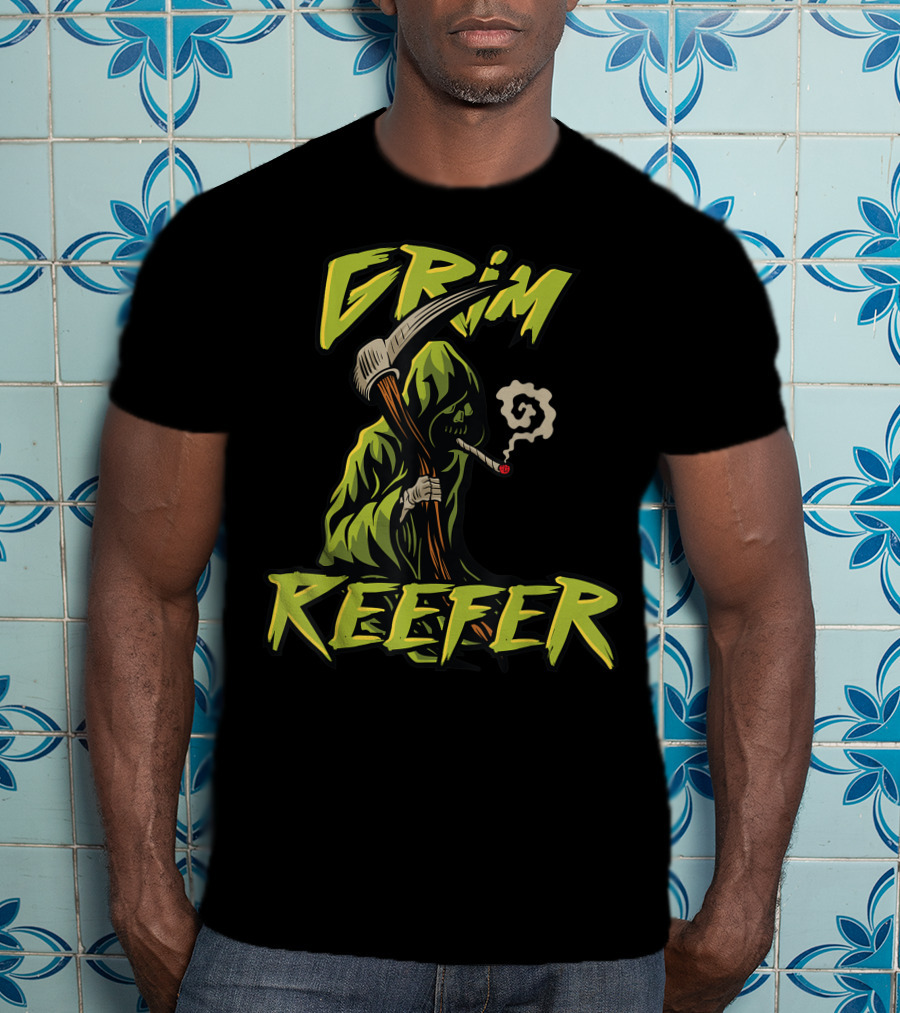 Grim Reefer Grim Reaper Smoking Weed Marijuana THC T-Shirt