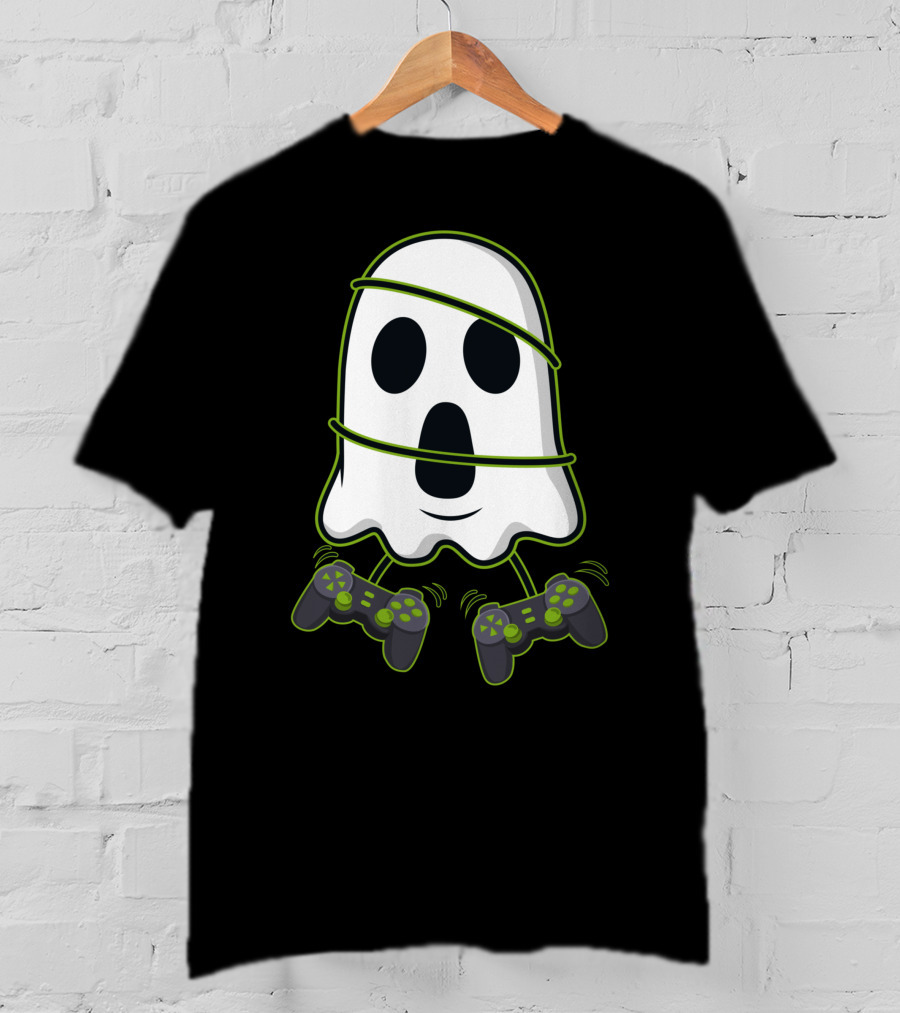 Halloween Ghost Gamer Controllers Spooky Play T-Shirt
