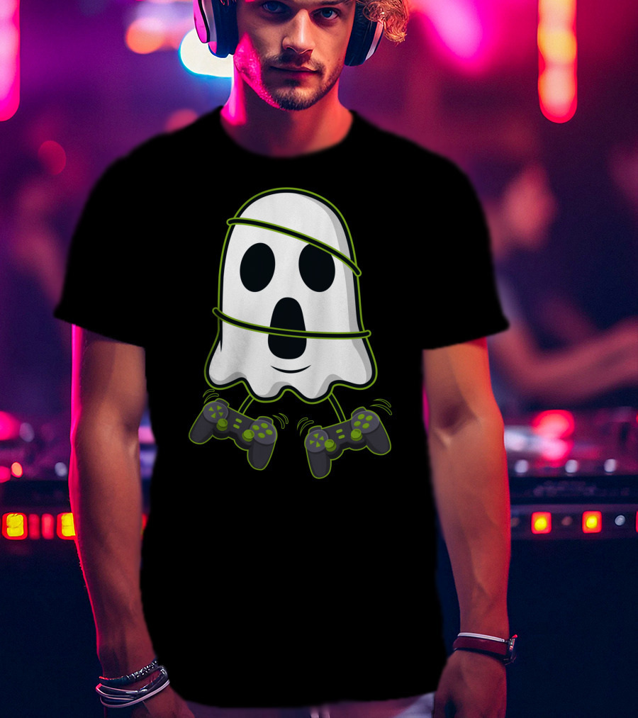 Halloween Ghost Gamer Controllers Spooky Play T-Shirt