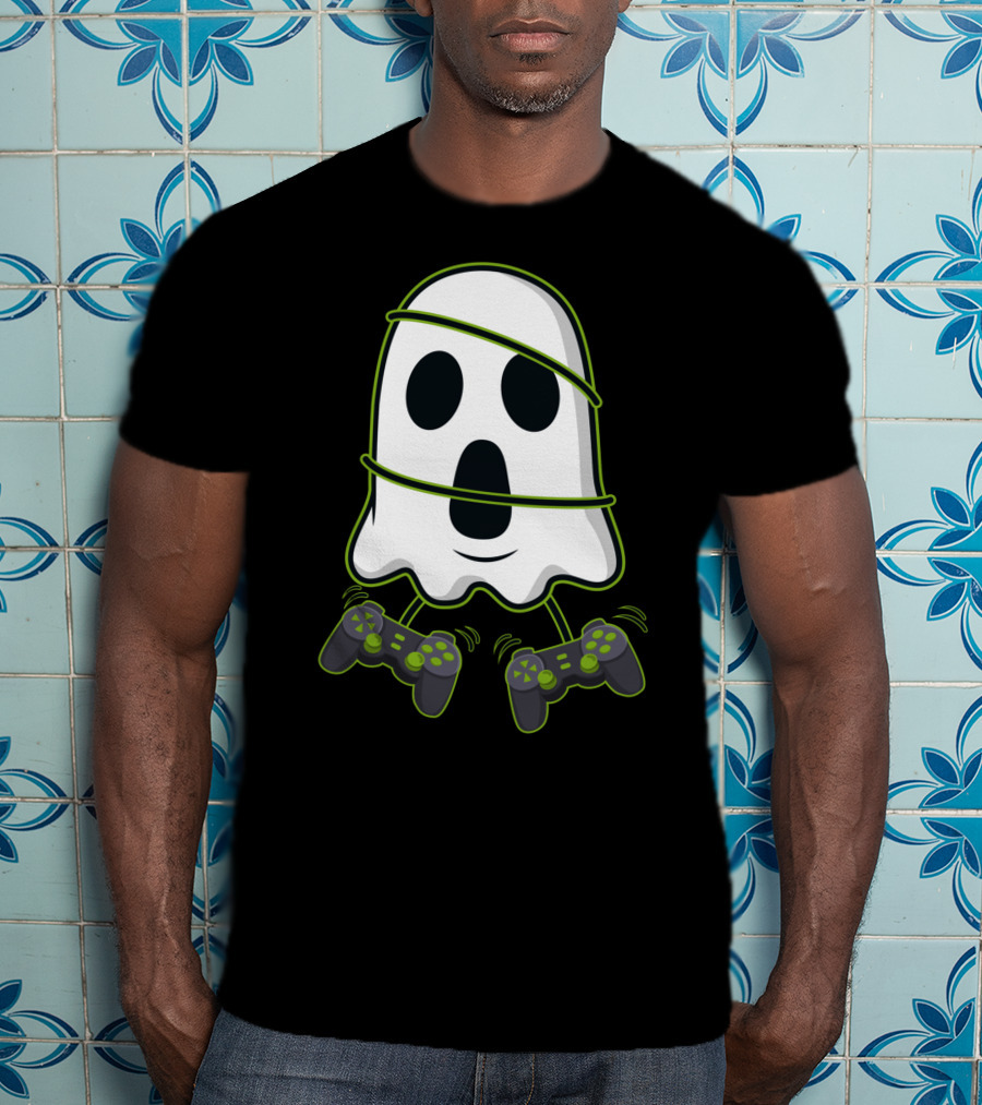 Halloween Ghost Gamer Controllers Spooky Play T-Shirt