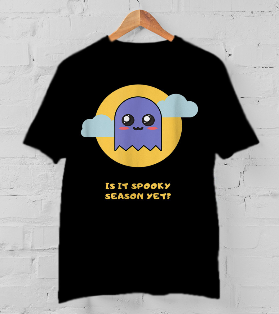 Is It Spooky Season Yet Cute Ghost With Clouds And Moon T-Shirt