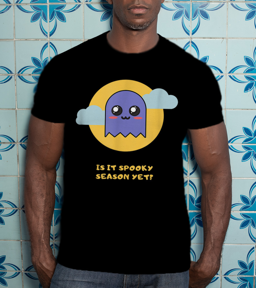 Is It Spooky Season Yet Cute Ghost With Clouds And Moon T-Shirt