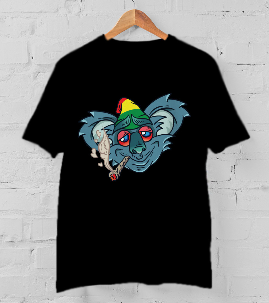 Koala Smoking Weed Cannabis Stoner Marihuana Rasta Hat T-Shirt