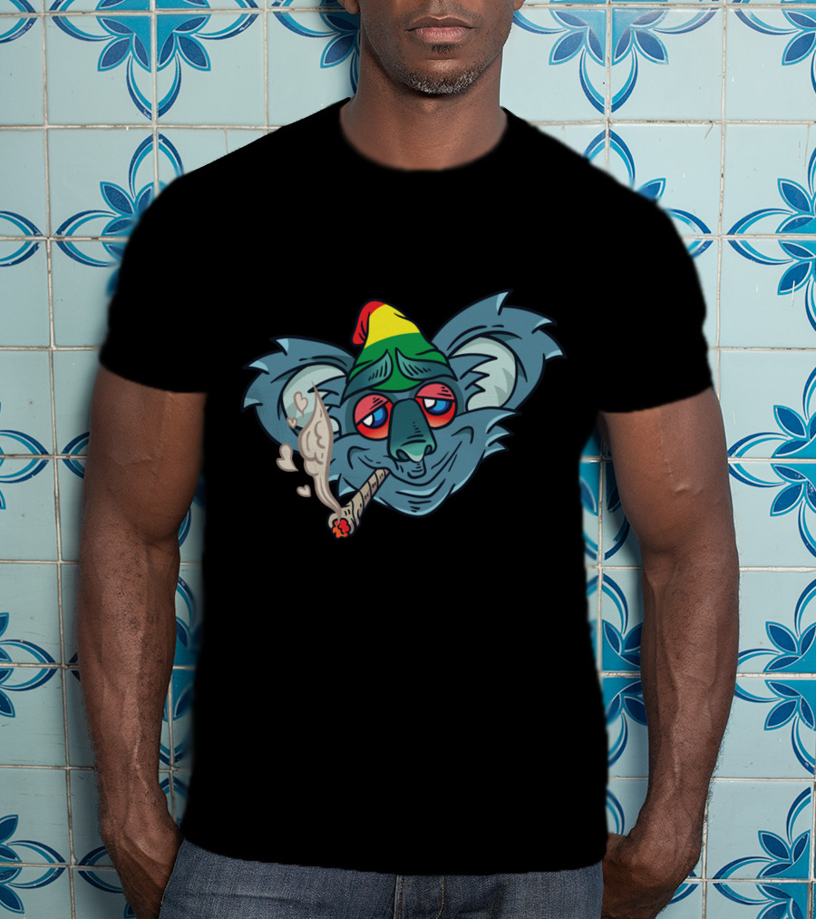 Koala Smoking Weed Cannabis Stoner Marihuana Rasta Hat T-Shirt