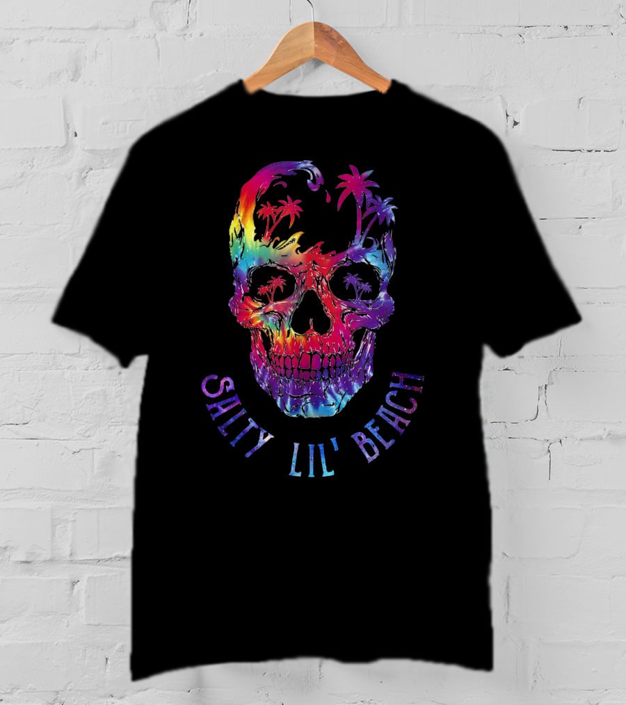 Salty Lil Beach Tie-Dye Skull With Palm Trees T-Shirt